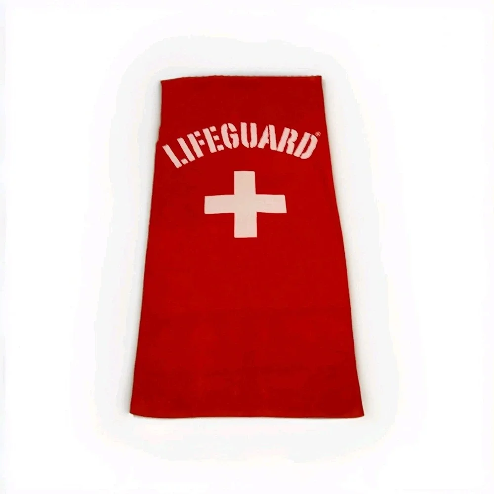 LIFEGUARD OVERSIZED Beach Towel 35x68 Red Pool Lake Vacation Cabana Cotton